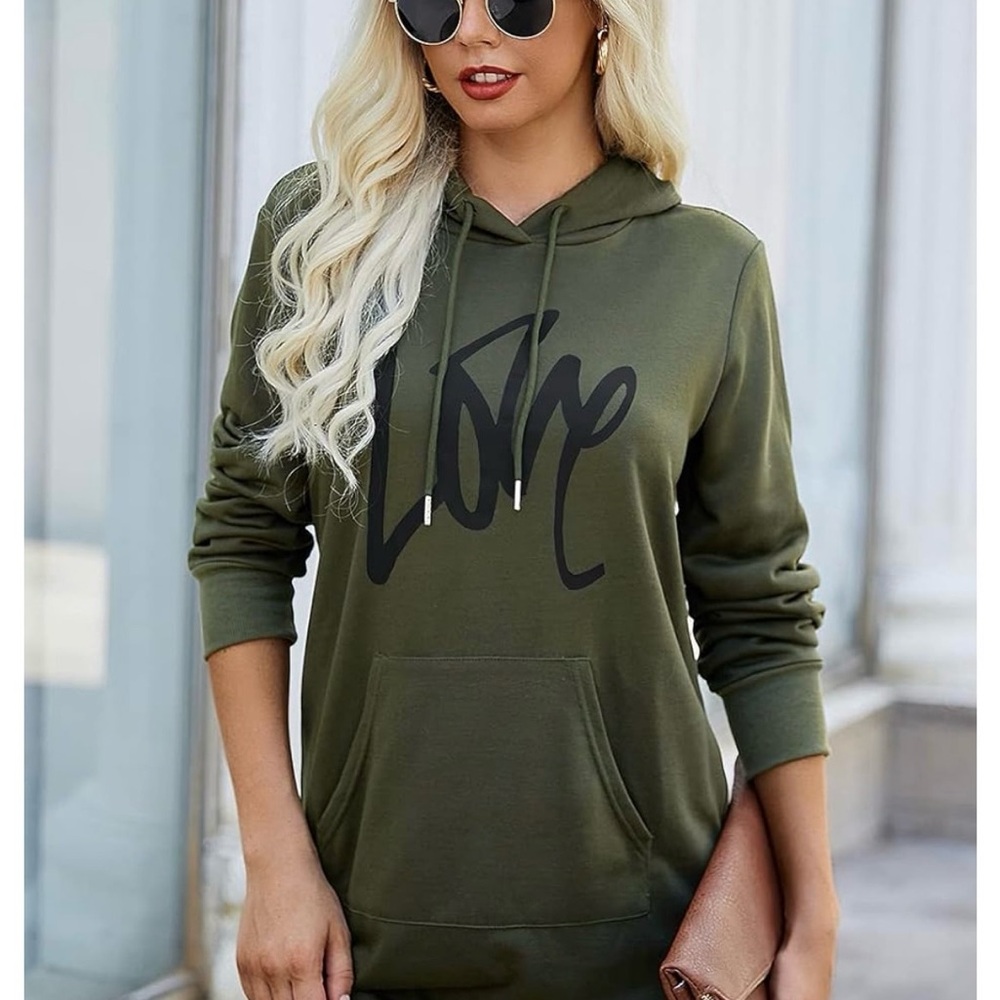 Olive Green Hoodie with Black Print